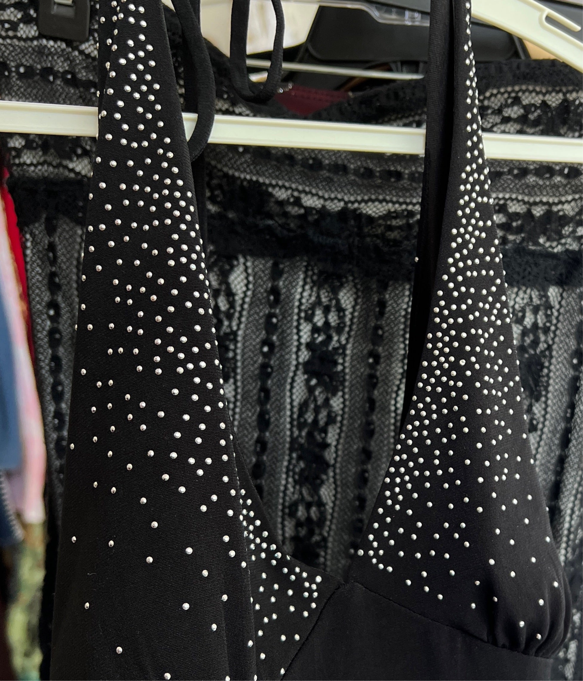 Y2K Black studded halter midi dress - S/M