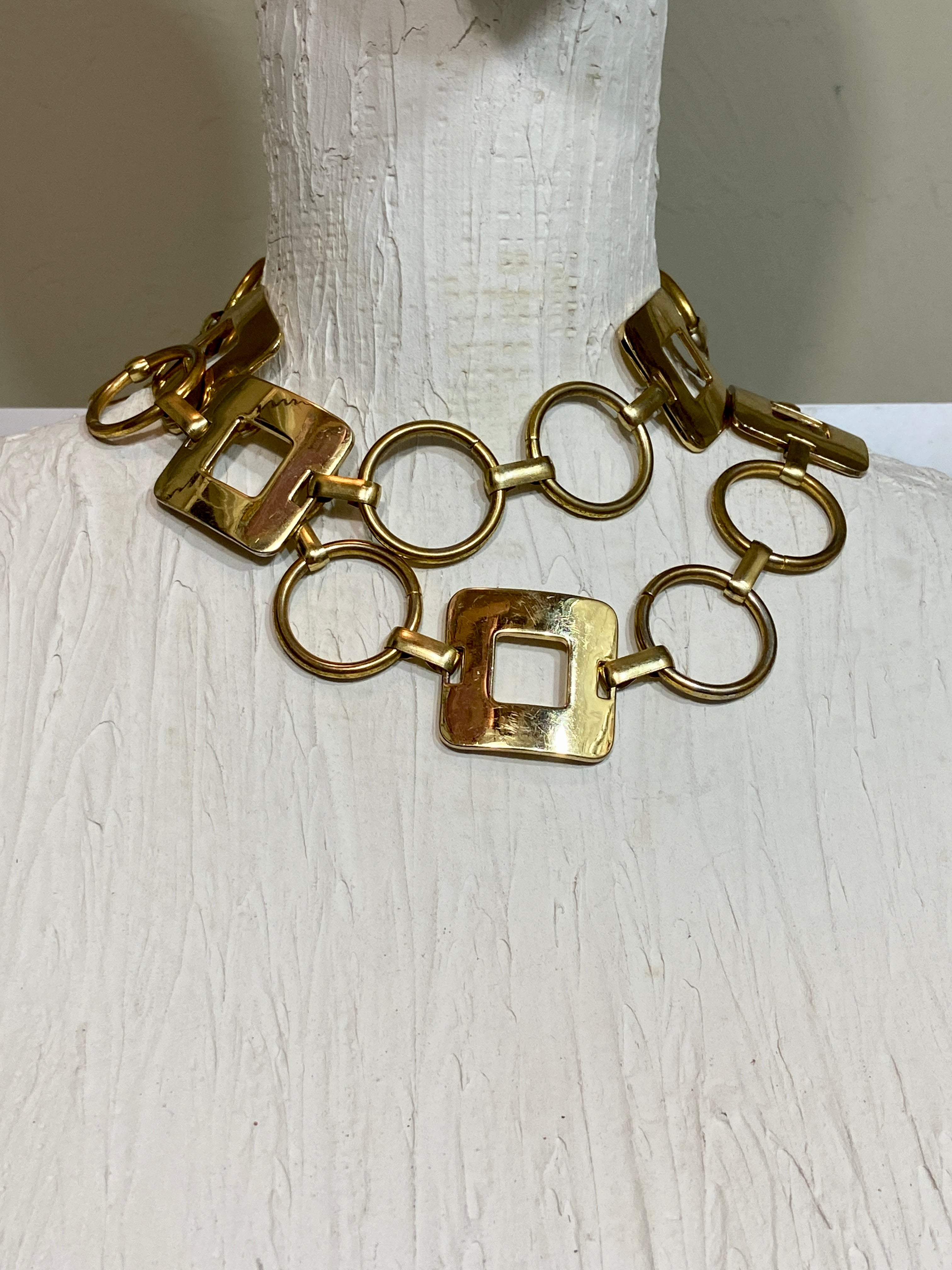 Vintage 90s Metal Gold Square Chain West Belt