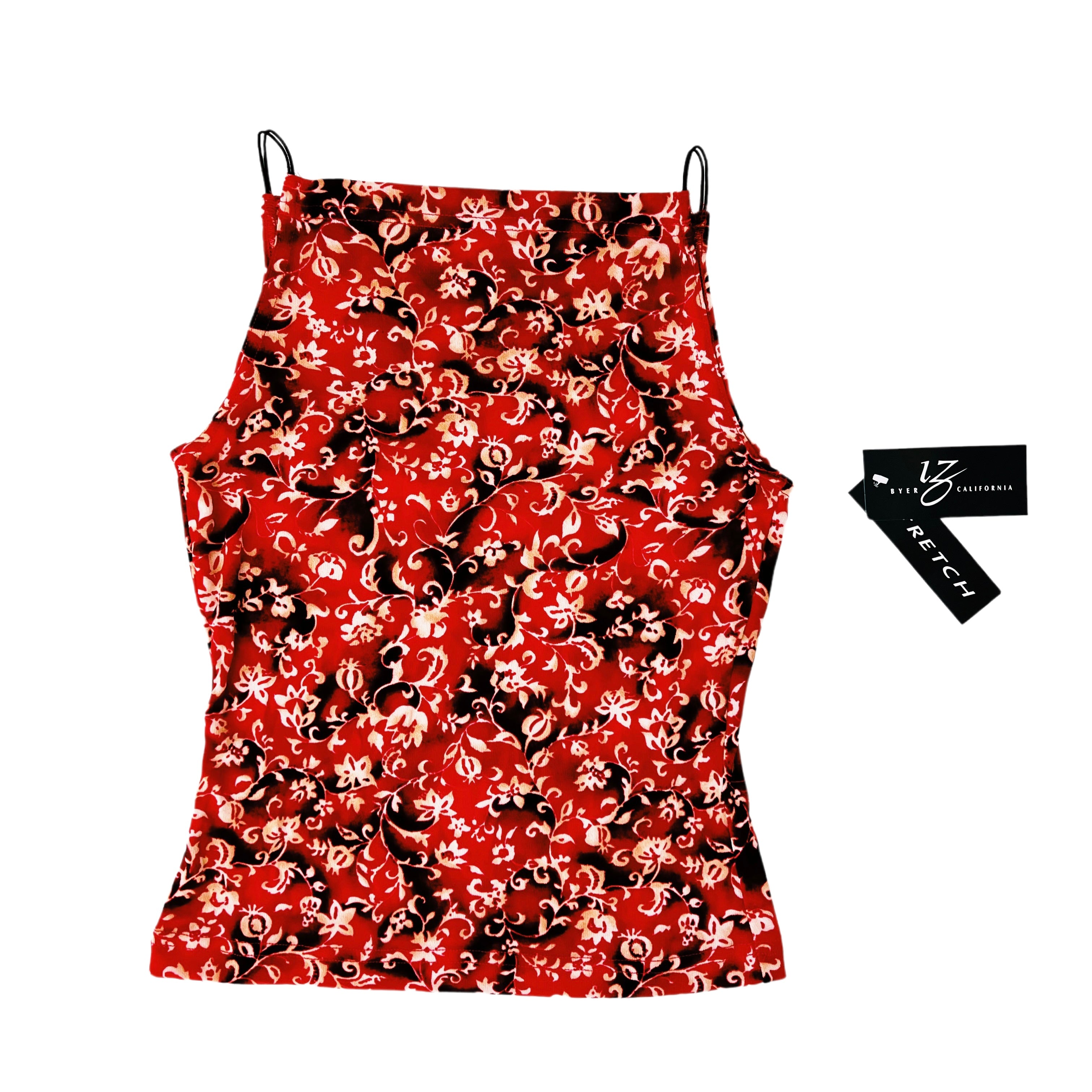 90s Red Floral High Neck Top (S/M)