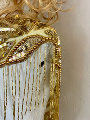 Vintage gold Glass Beaded Fringe & Sequin Shrug