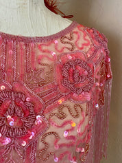 Pink Glass Beaded Fringe & Sequin Shrug