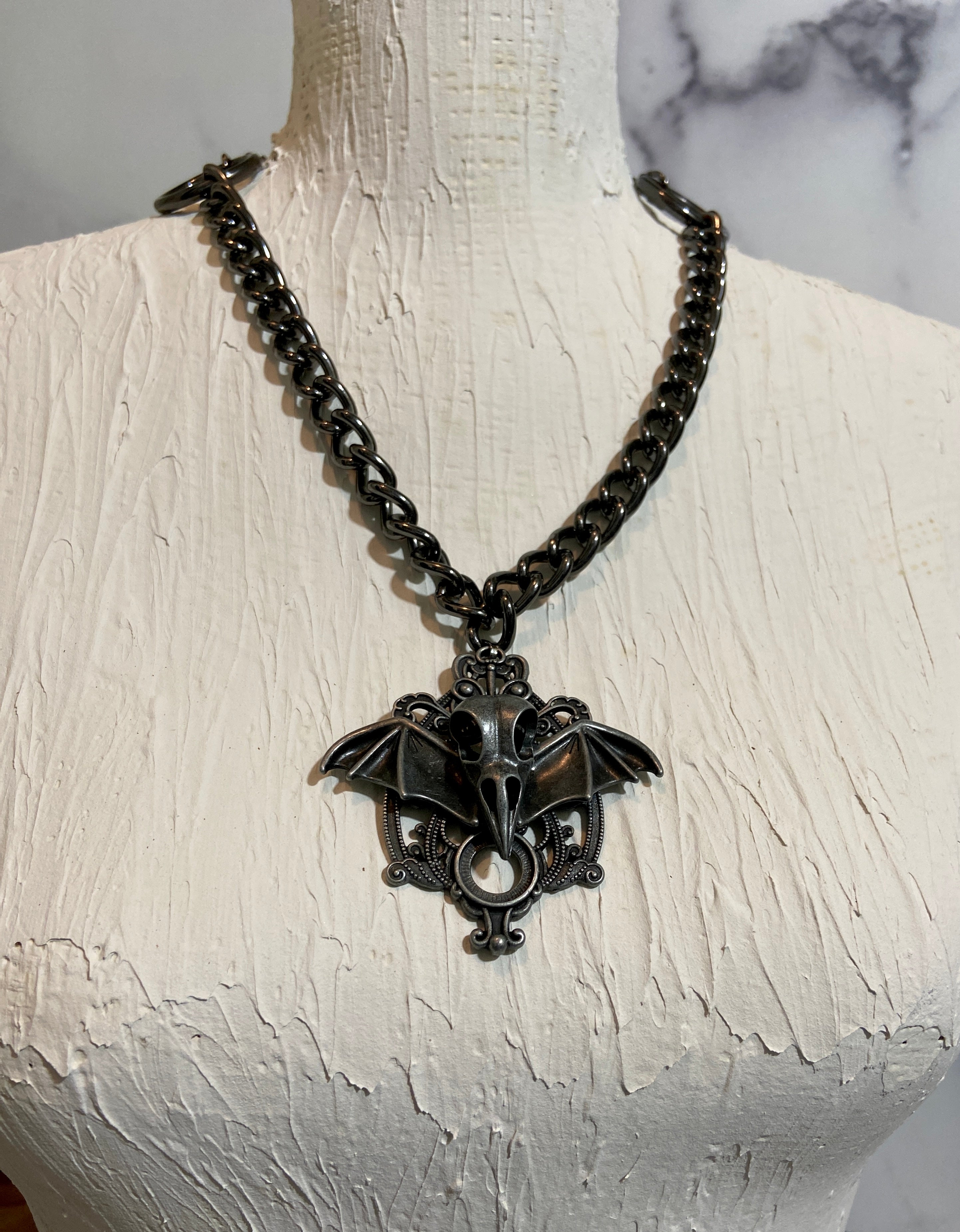 Skull and Bat Wing Pendant