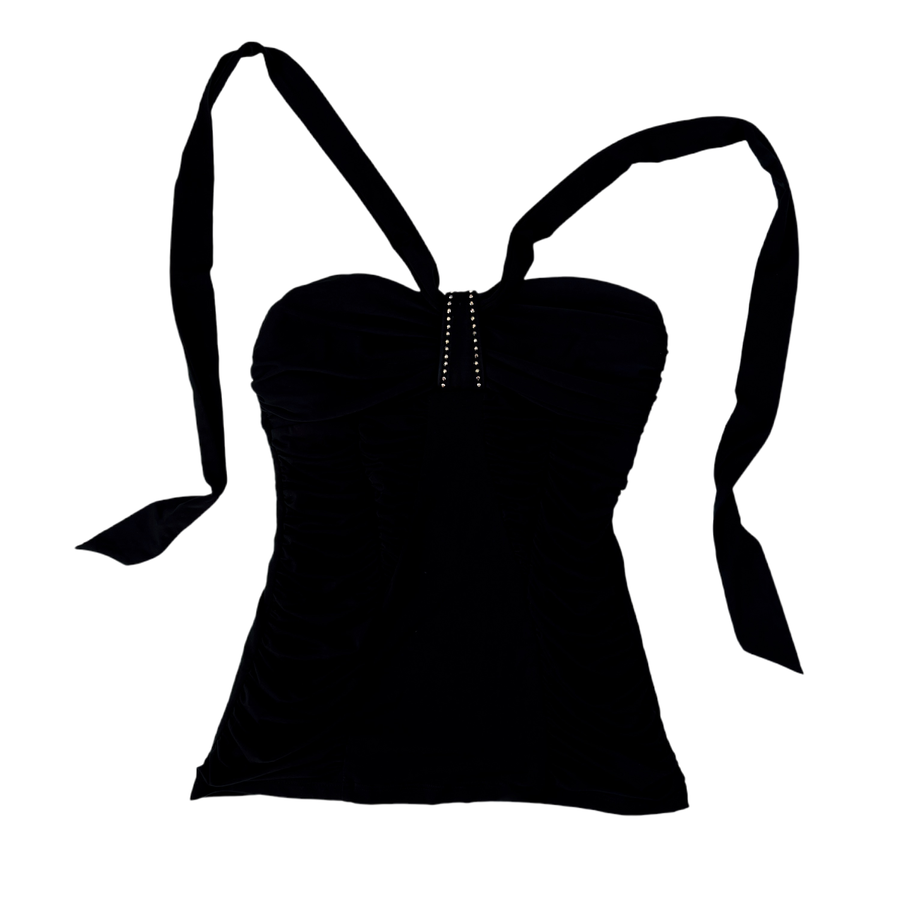 Early 2000s Black Ruched Halter Top (S)