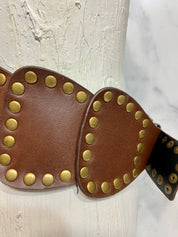 Wide High Waist Full Grain Leather Studed Link Belt