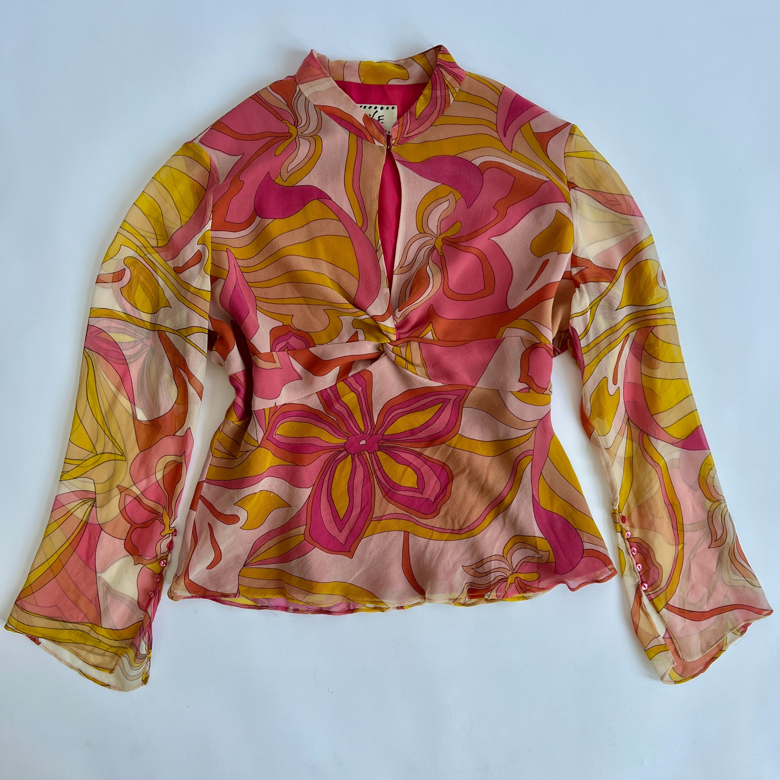 Y2K silk groovy keyhole top - XL