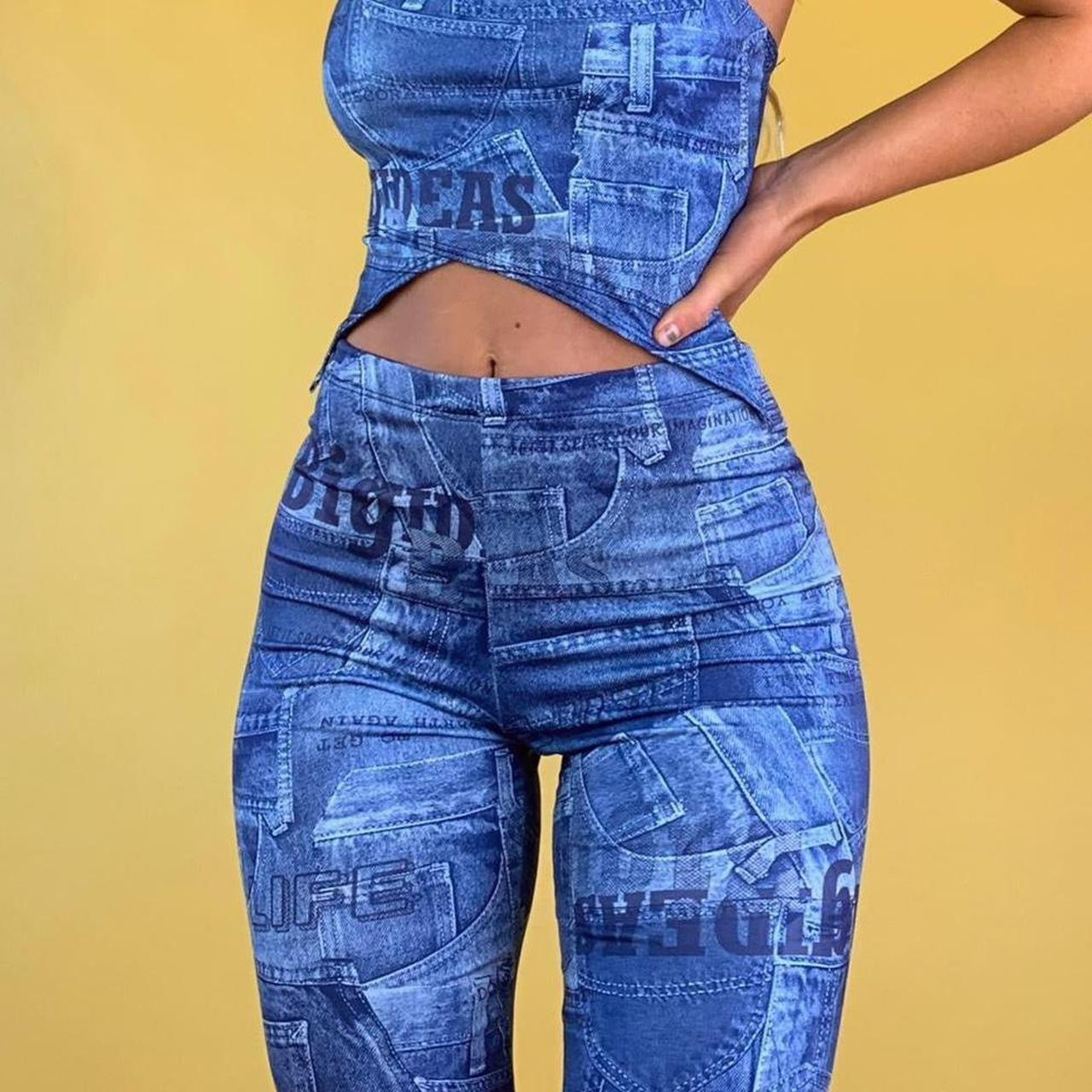 Patchwork Denim Print Pants