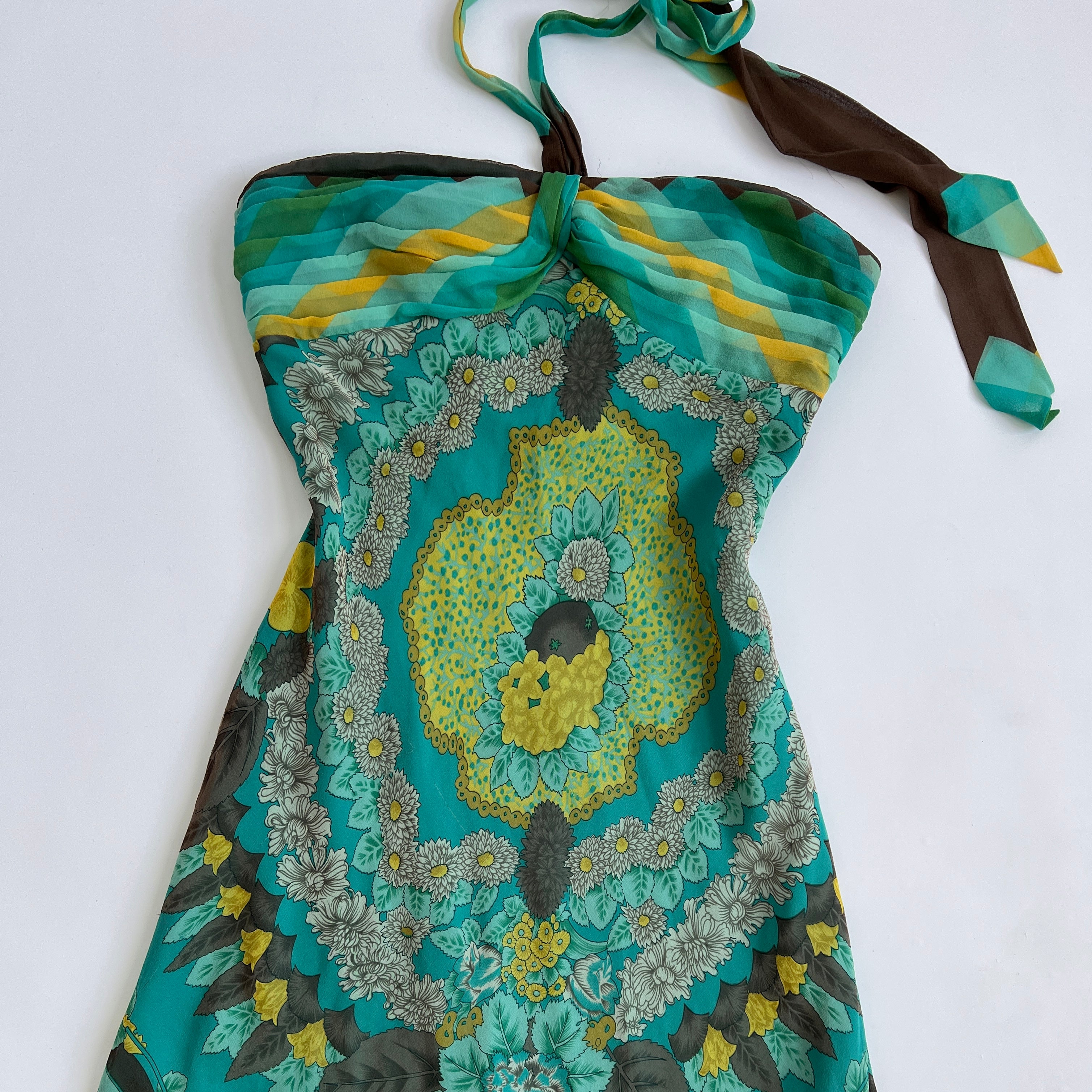 100% silk boho print halter dress - S