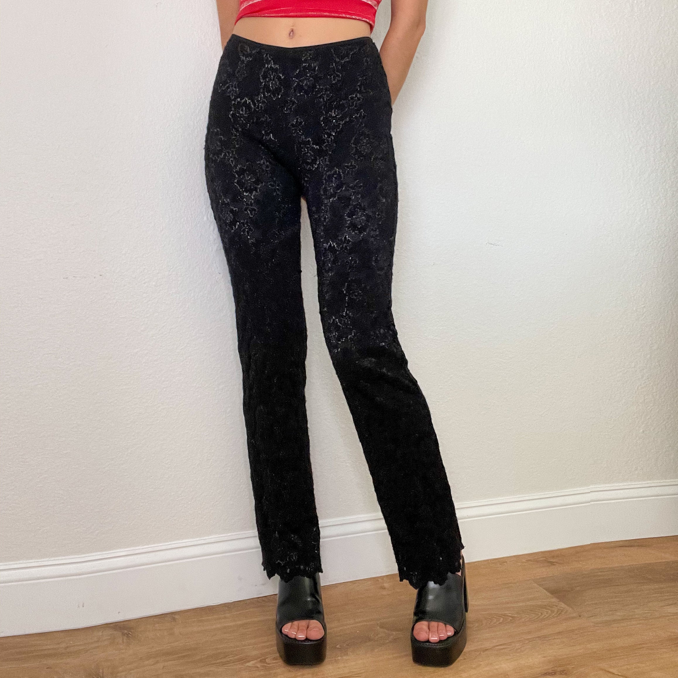 Black Sparkle Lace High Waisted Pants (S)