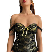 Black lace yellow satin corset (L)