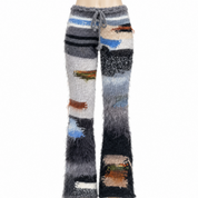 Gray Fuzzy Patchwork Knit Flare Pants (XS-2XL)