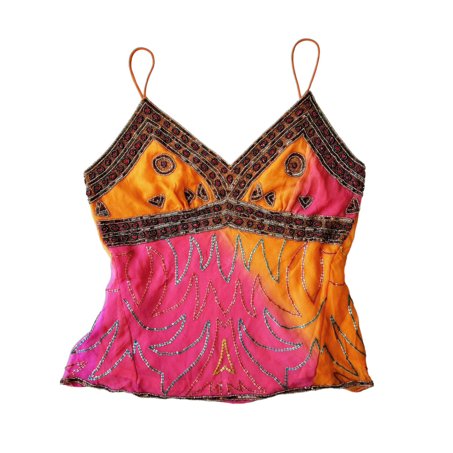 Vibrant Beaded Silk Cami (M)