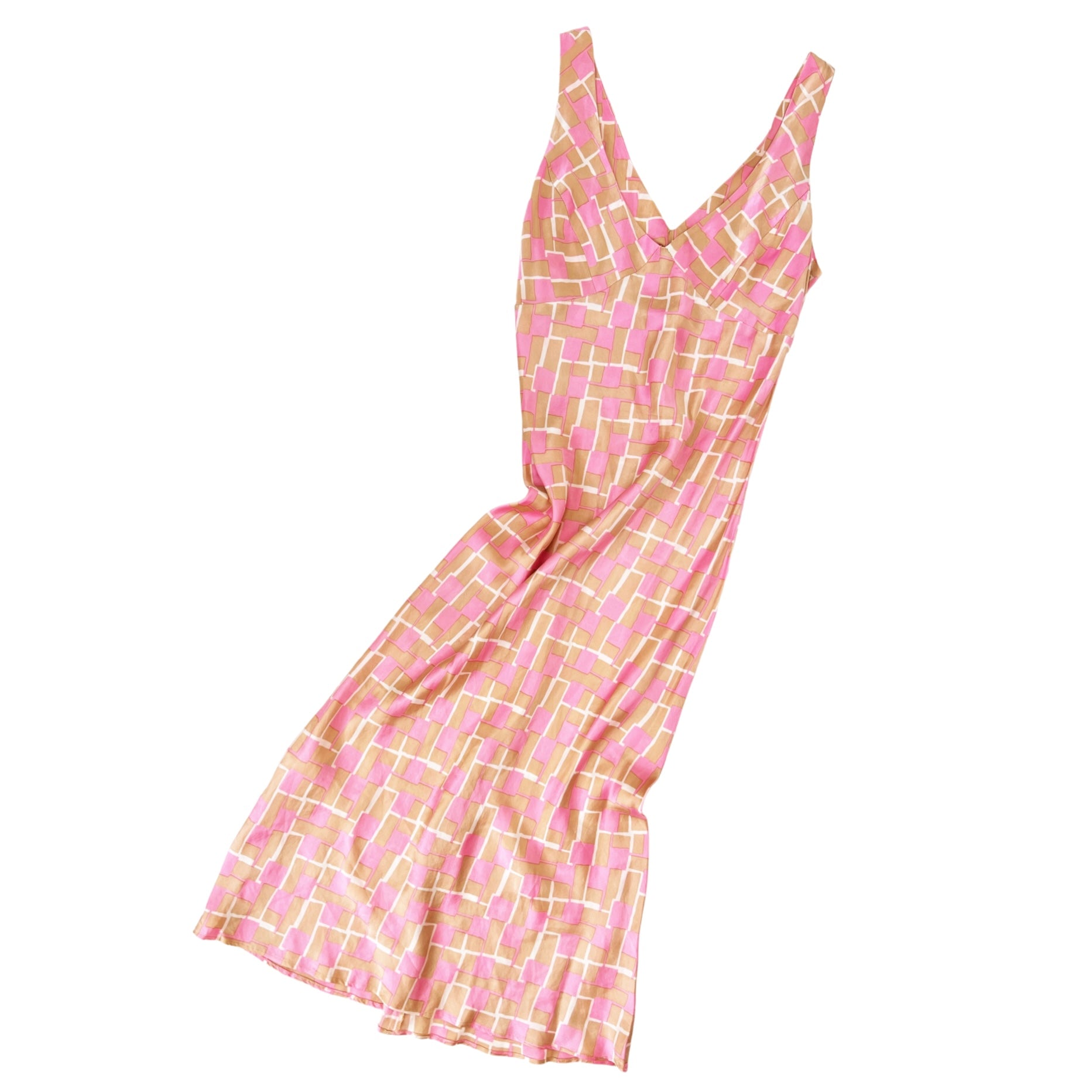 Vintage Silk Pastel Midi Dress (XS)