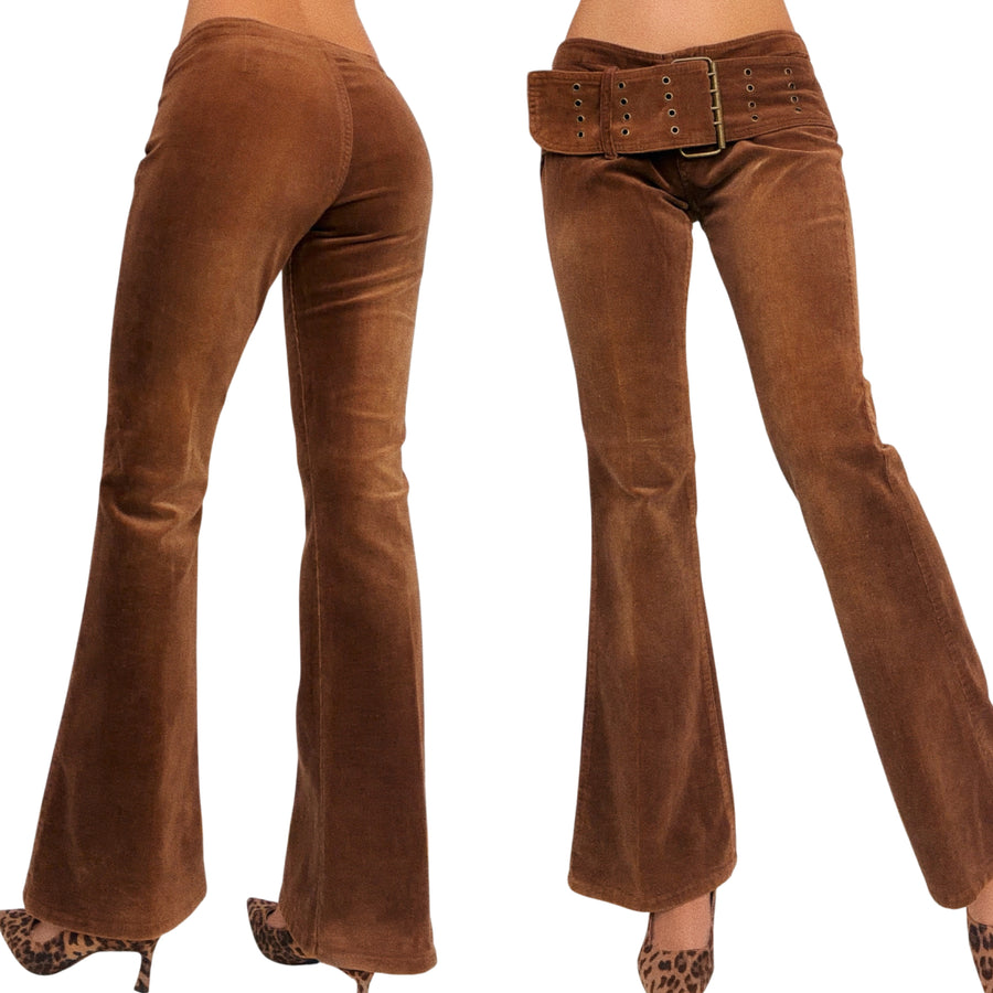 Early 2000s Corduroy Grommet Belt Pants (S)