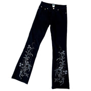 Vintage Black Beaded Floral Jeans (XS)