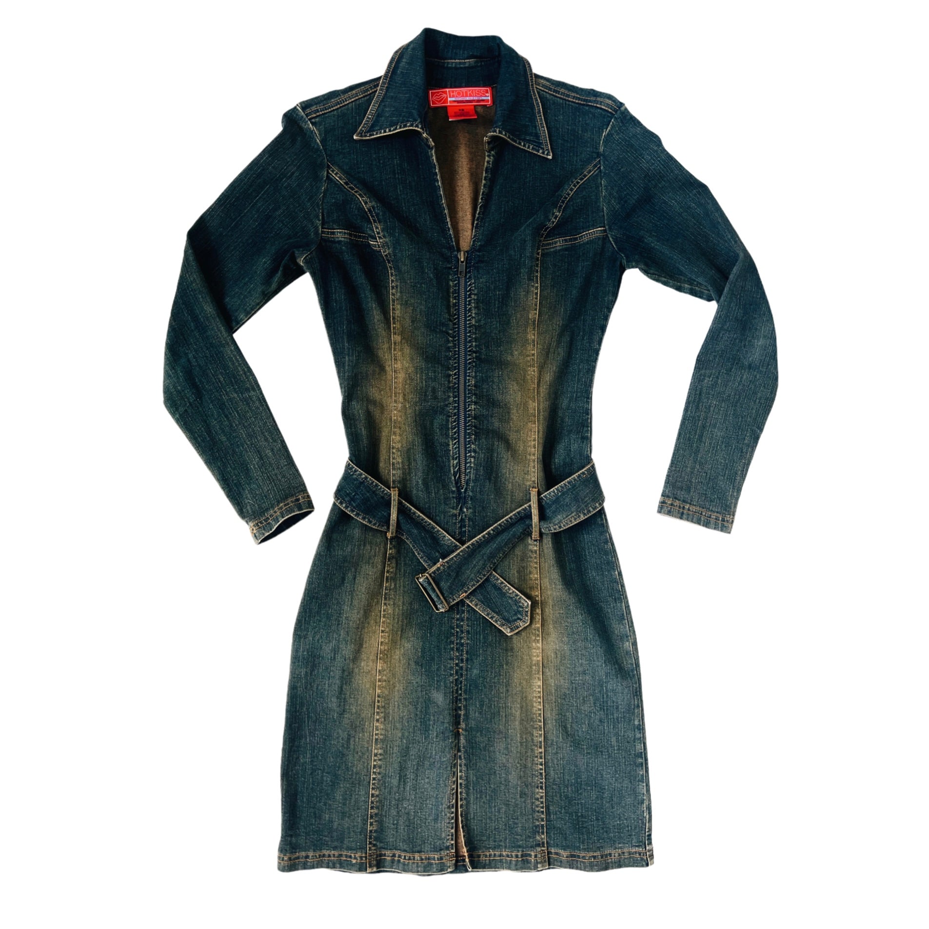 Early 2000s Belted Denim Dress (XS/S)