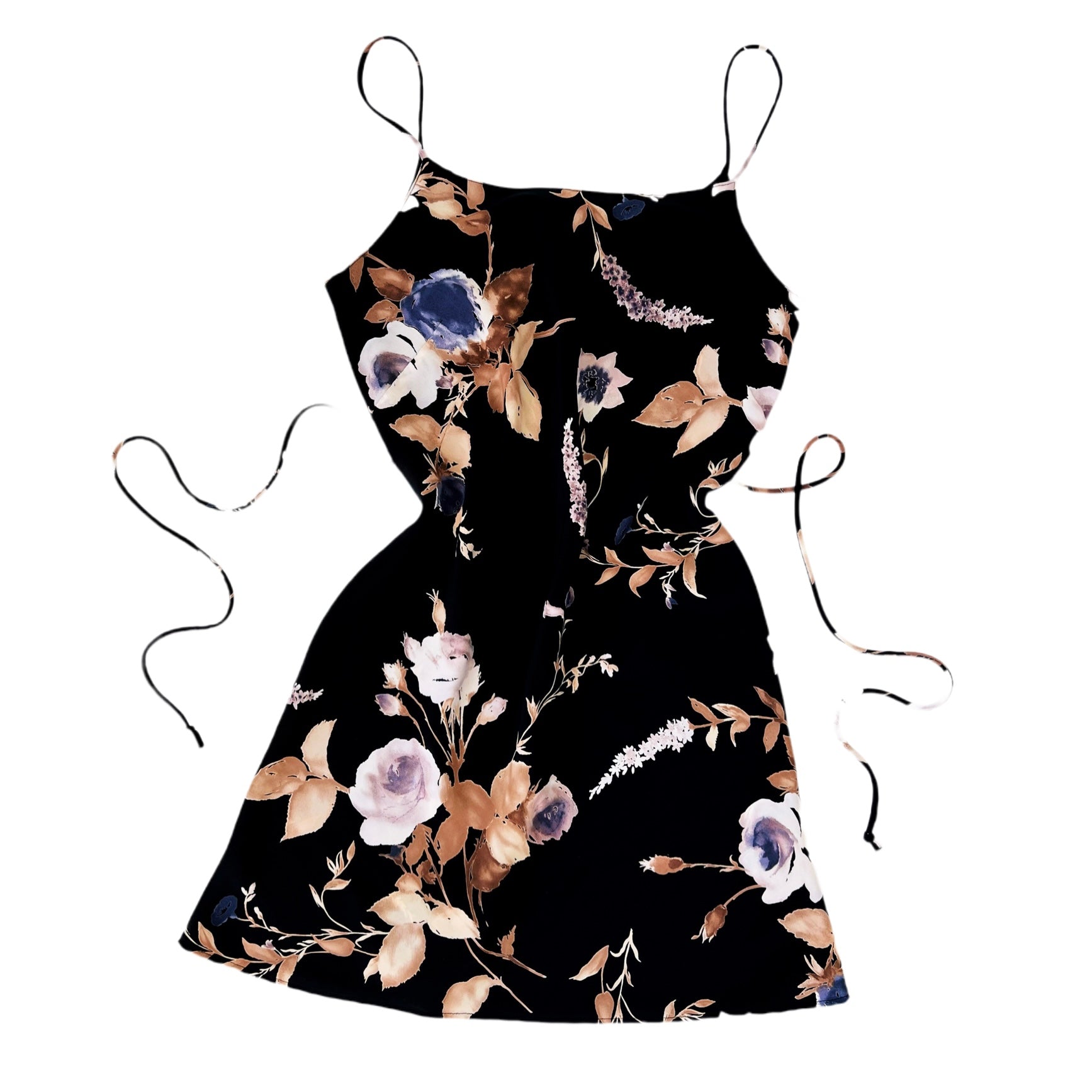 90s Black Floral Mini Dress (S/M)