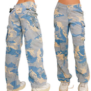 Da-Nang Silk Blend Studded Camo Cargo Pants (M)
