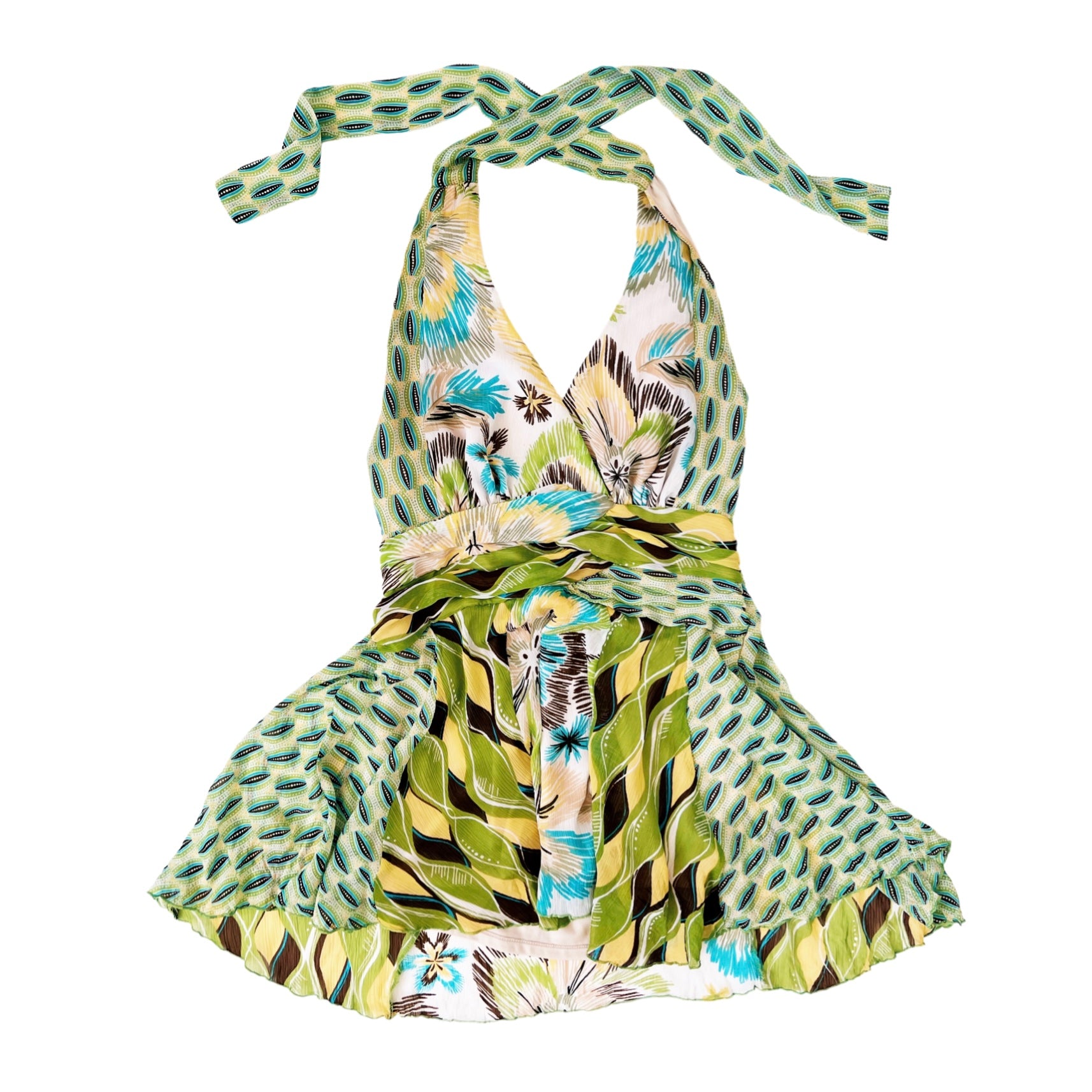 Green Floral Mini Halter Dress (M)
