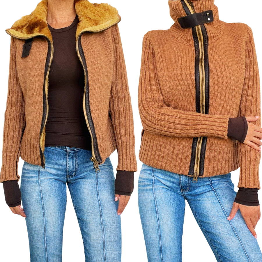 Miss Sixty Furry Knit Zip Up Cardigan (S)