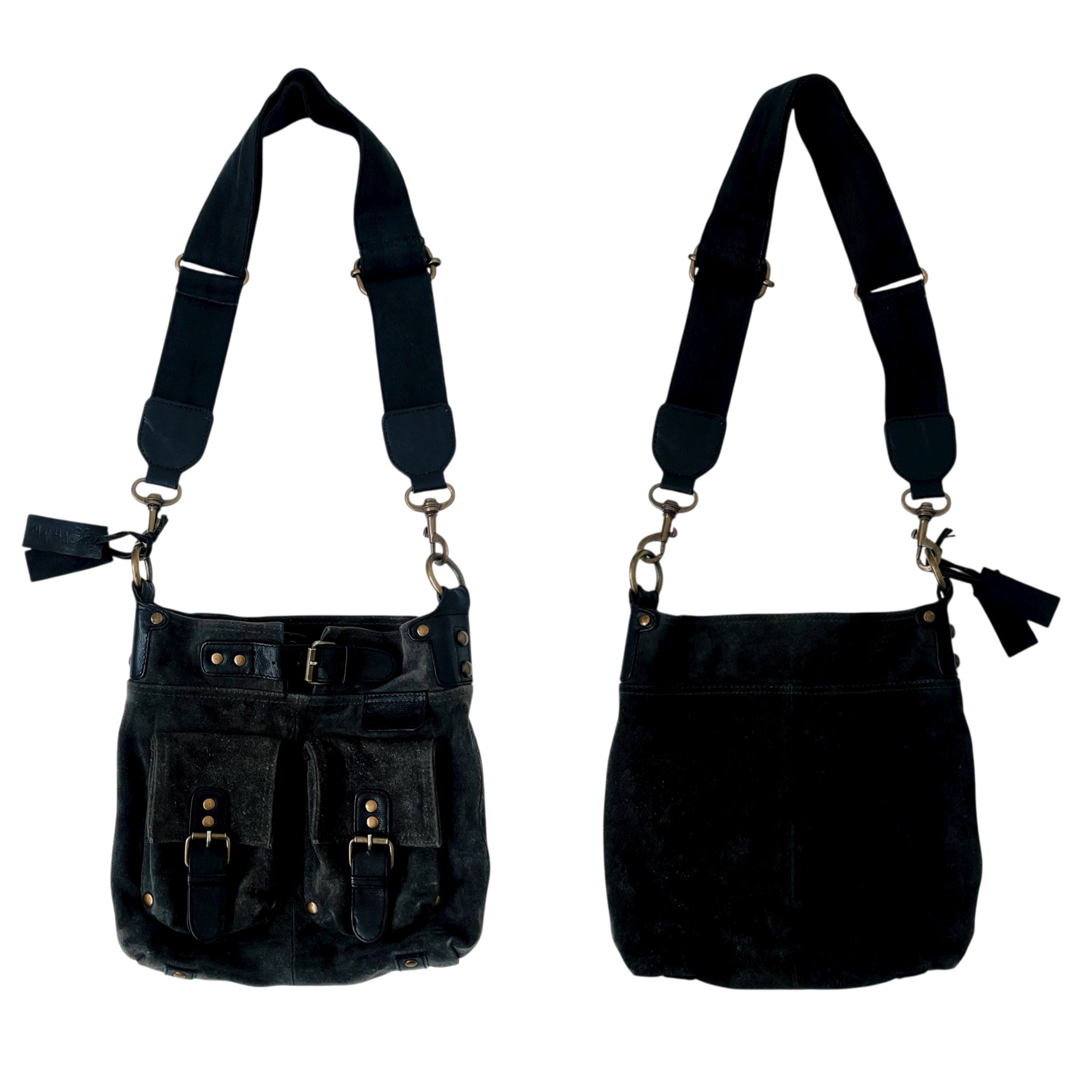 Gray Suede Leather Cargo Bag