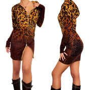 Leopard Zip Up Hoodie Dress (M/L)