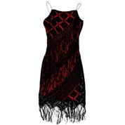 90s Black & Red Fringy Midi Dress (XS/S)