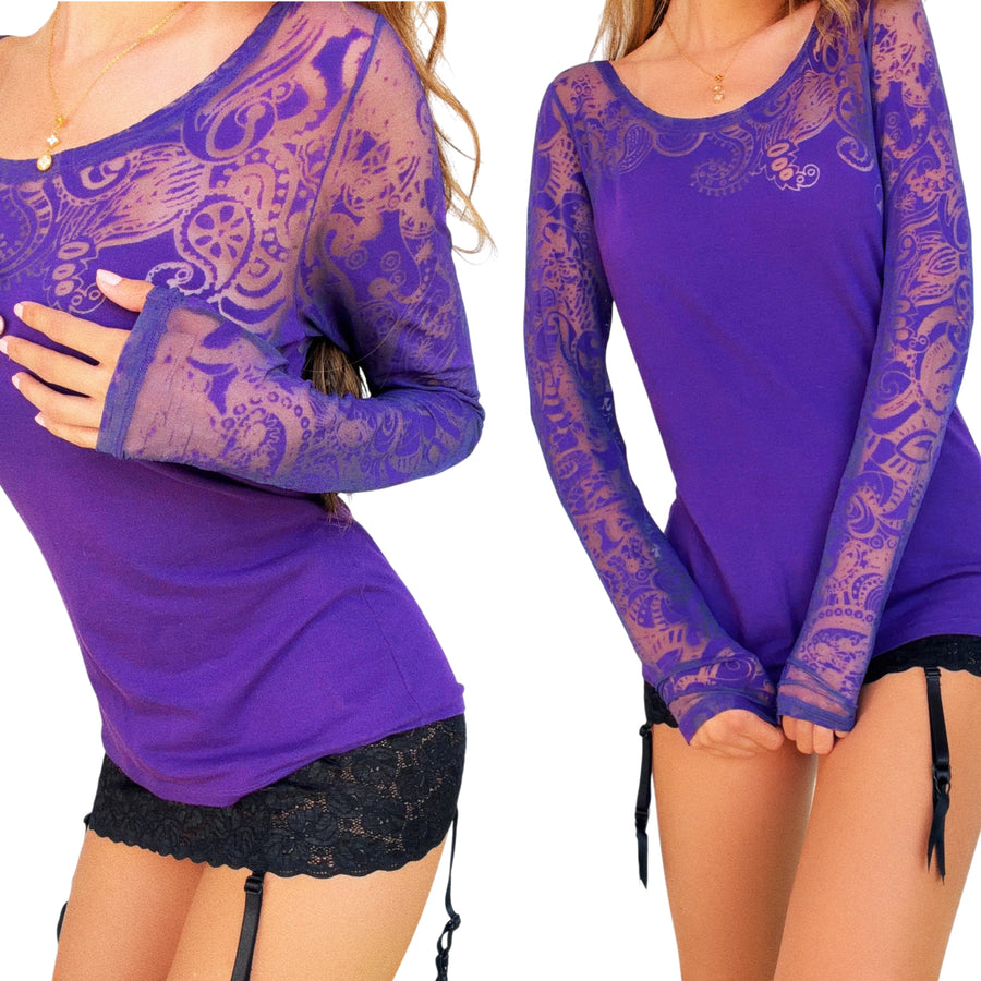 Etro Sheer Purple Mesh Burnout Top (M)