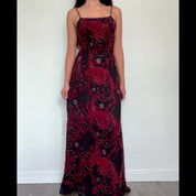 Y2K Silk Beaded Floral Backless Maxi Dress (S)