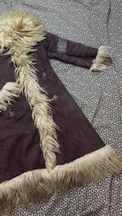 1970s Genuine Suede & Shearling Fur Trim Penny Lane Coat (L)