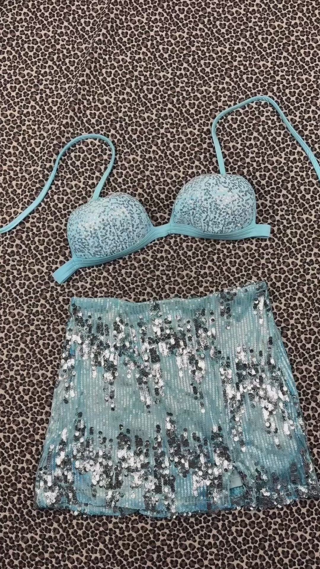 Aquamarine Sequin Halter Top (M)