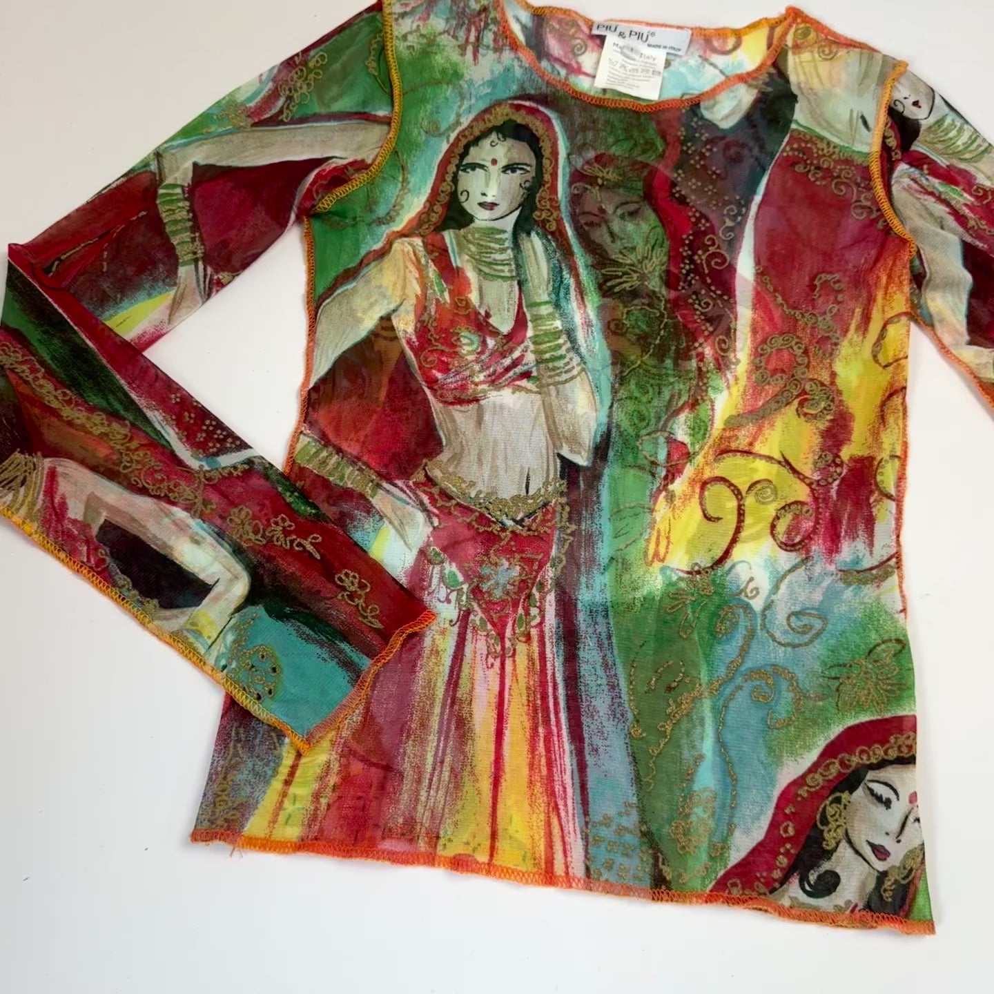 Italian Designer print mesh top (S)