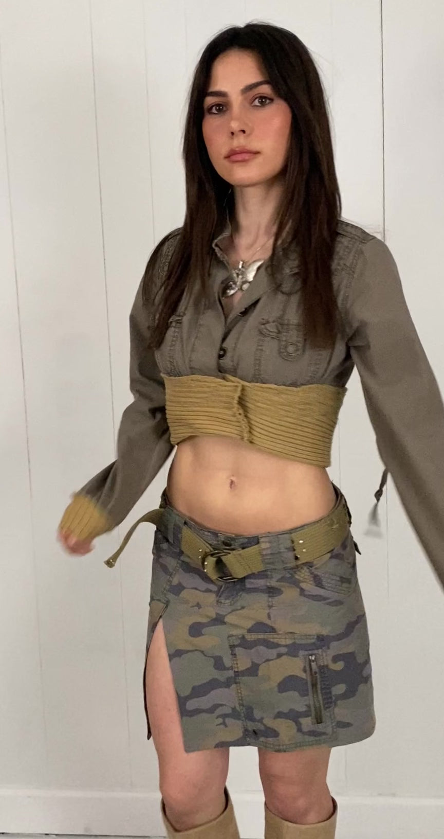 Camo Slitted Belted Skirt (S)