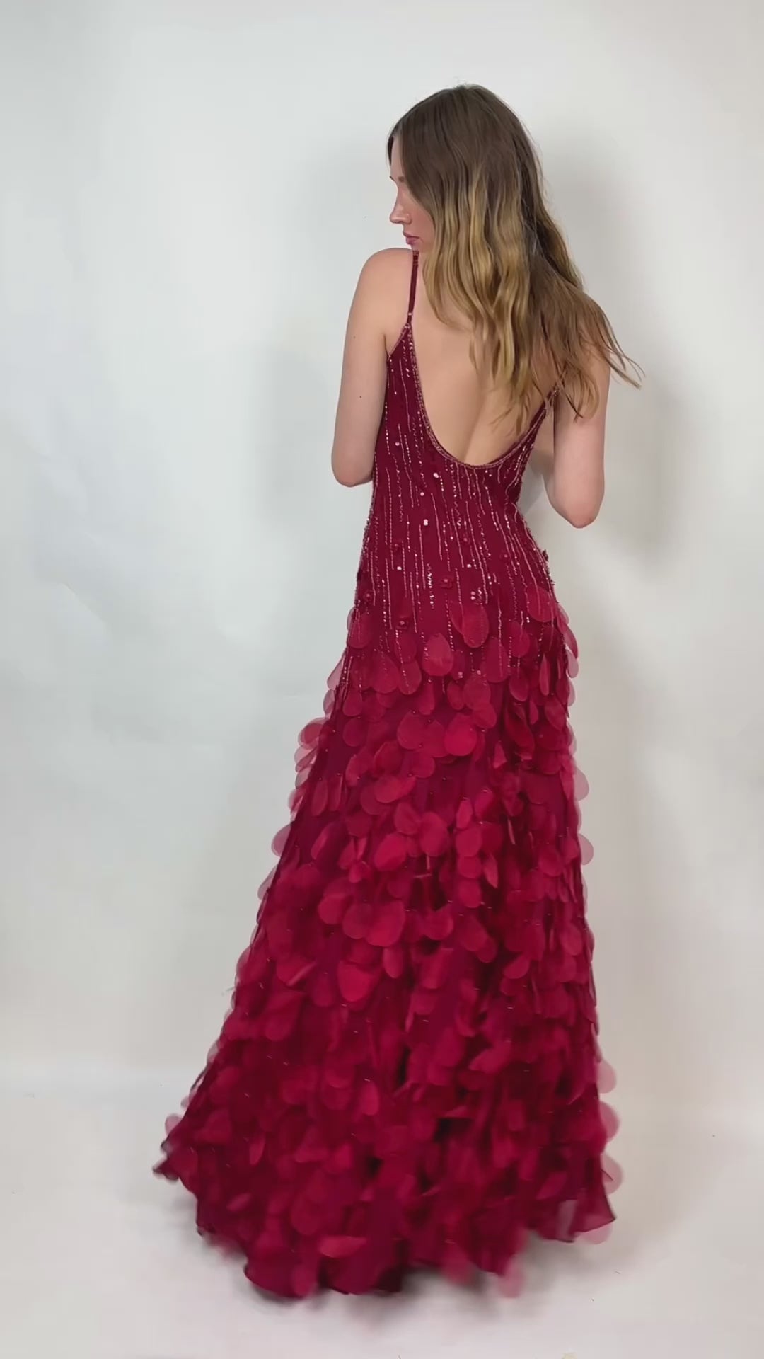 Sue Wong 90s Red Silk Flutter Gown  (S)