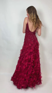 Sue Wong 90s Red Silk Flutter Gown  (S)