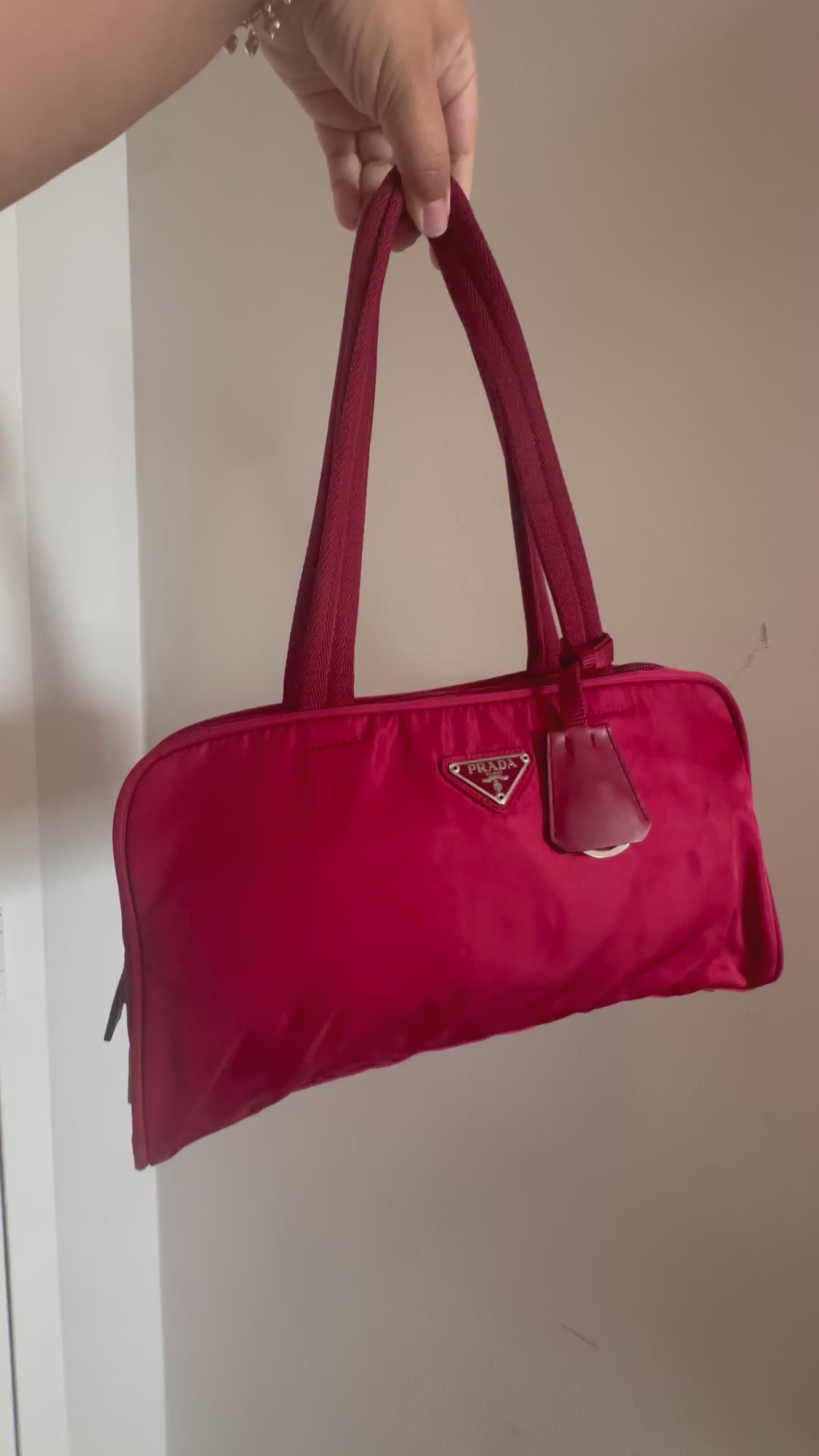 Vintage Prada Tessuto Shoulder Scarlet Red Bag