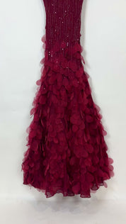 Sue Wong 90s Red Silk Flutter Gown  (S)