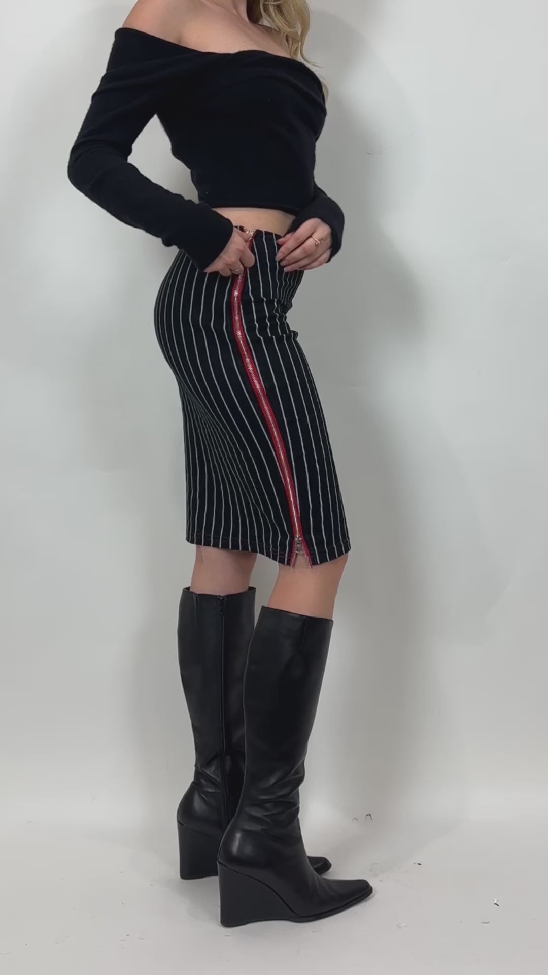 Vintage Striped Low Rise Midi Skirt (S)