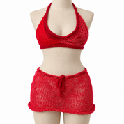 Red Sheer Knit Bikini Top & Mini Skirt Set(XS-2XL) (Copy)
