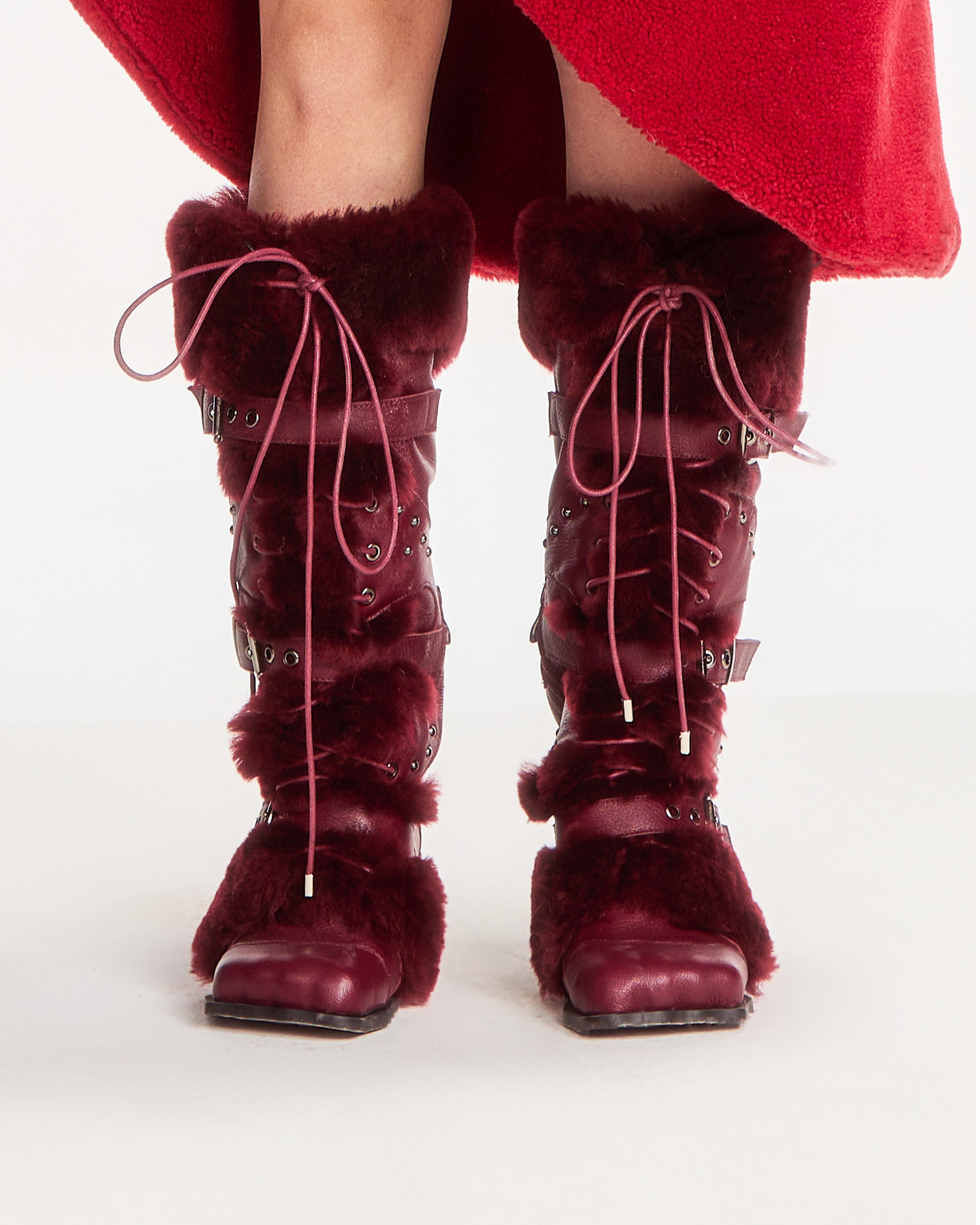 Wine Red Wool & Leather Wedge Boots (5-15)