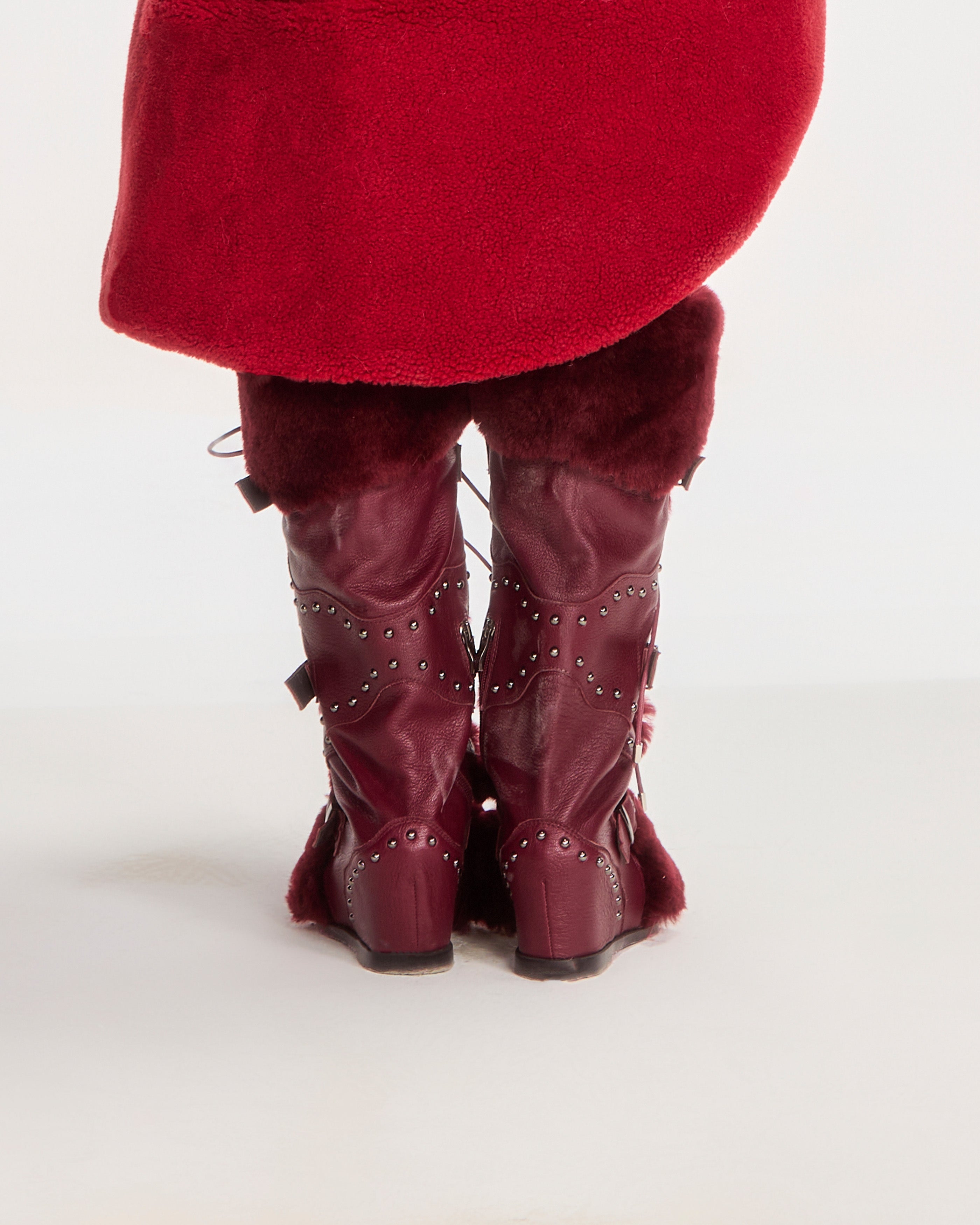 Wine Red Wool & Leather Wedge Boots (5-15)