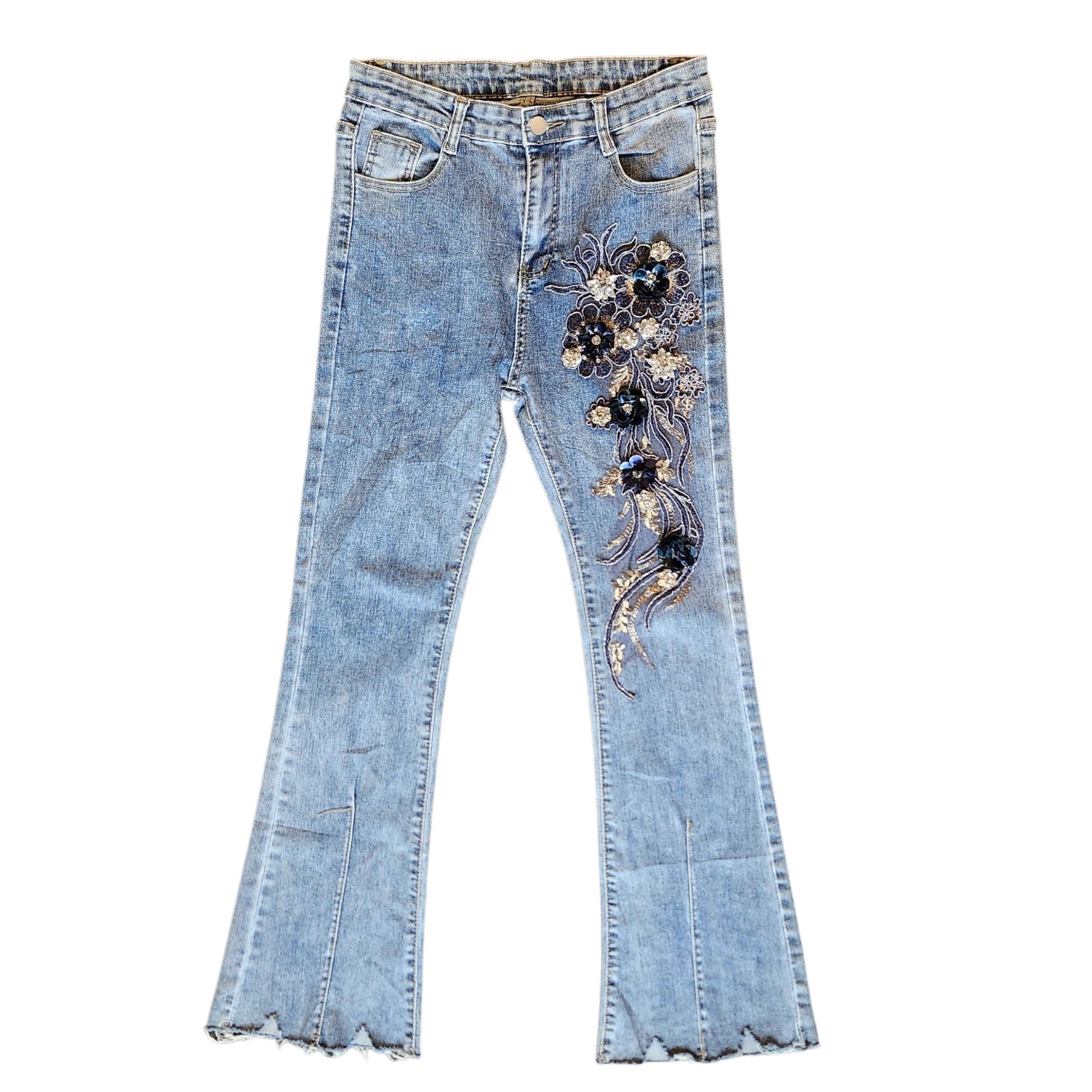 Floral Sequin Flare Jeans (M/L)