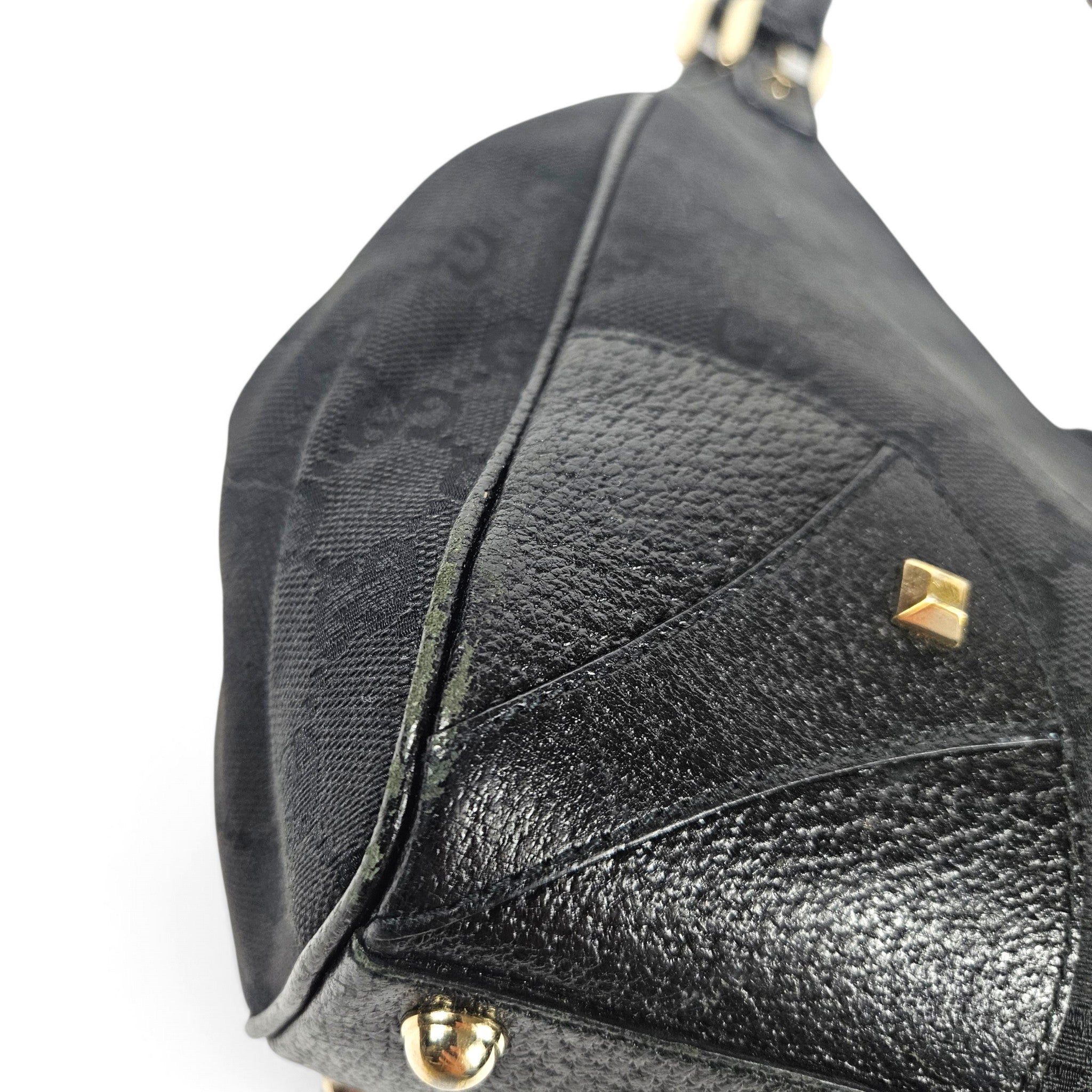 Vintage Gucci Jackie Canvas Monogram Bag Leather Trim Black