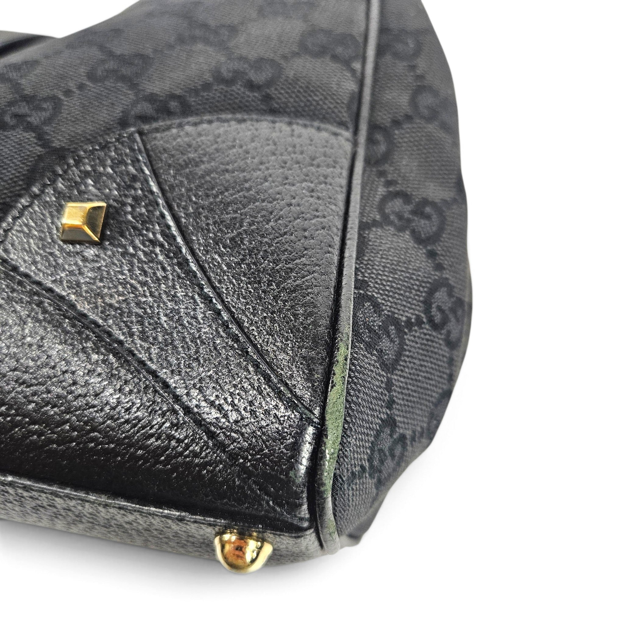 Vintage Gucci Jackie Canvas Monogram Bag Leather Trim Black