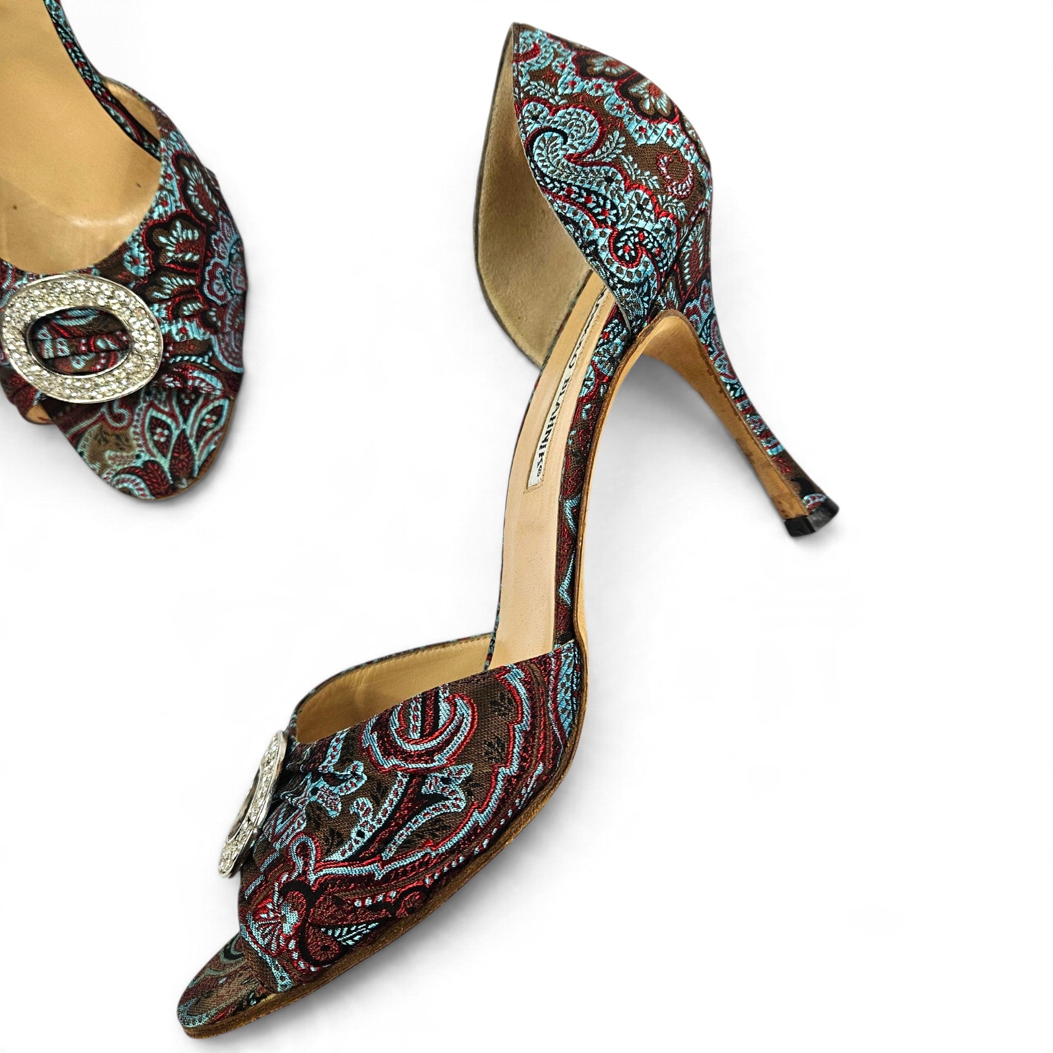 Y2k Manolo Blahnik Sedaraby Multicolor Paisley Jacquard d'Orsay Pumps (9.5)