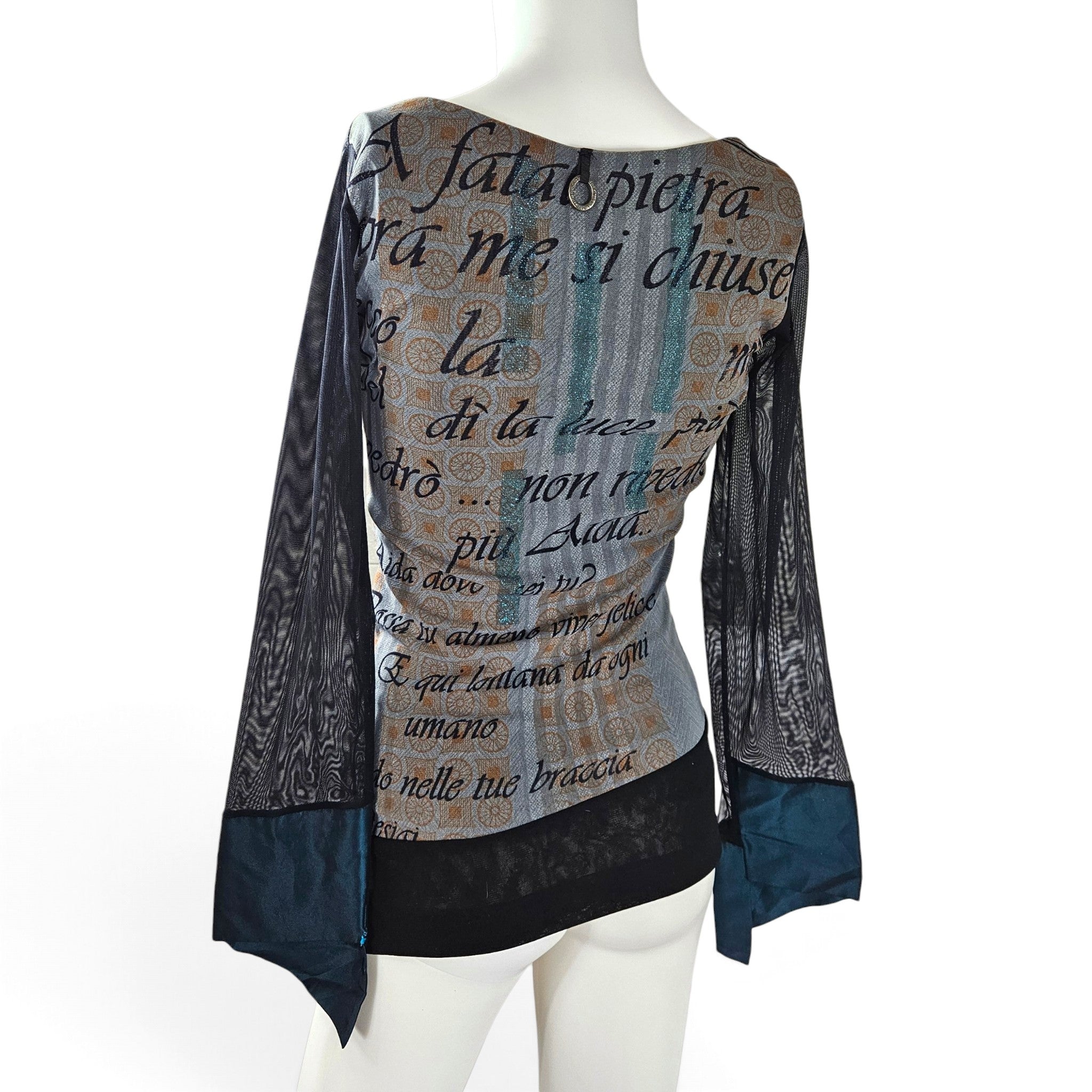 Vintage Save the Queen Mesh Top Y2K Asymmetrical Blue Graphic Sheer (s)