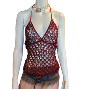 Burgundy Crochet Beaded Top (XS)