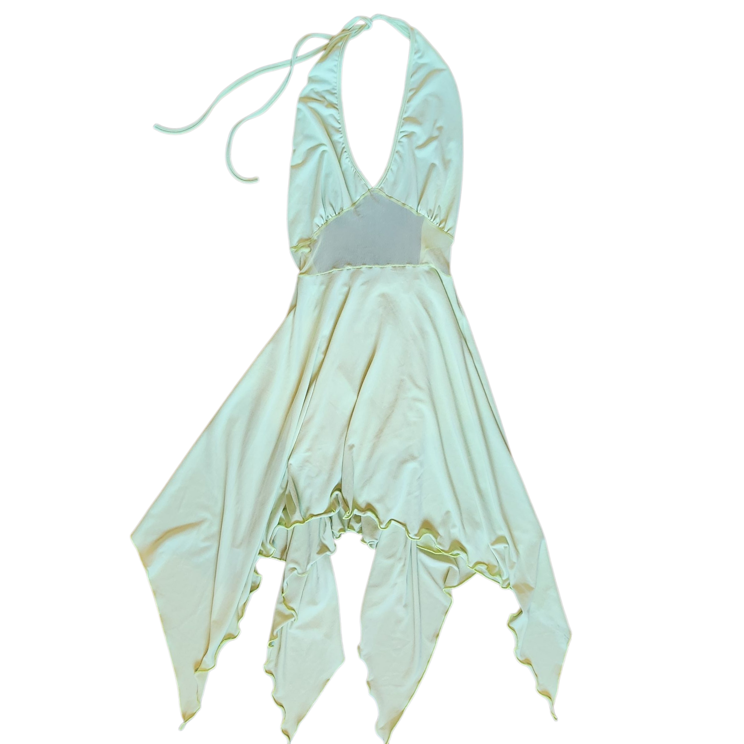 Y2K Lime Halter Flutter Dress (S)