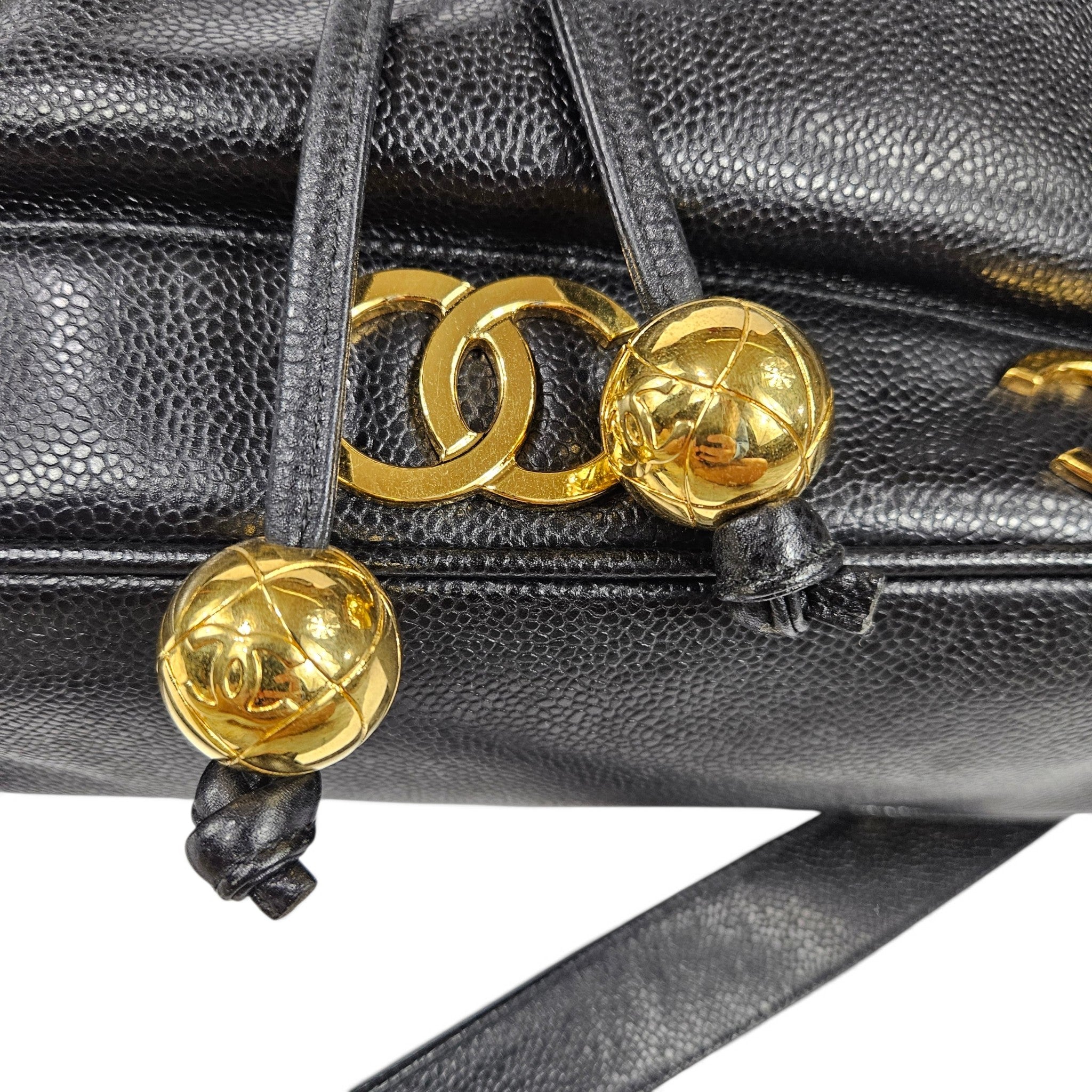 Vintage 90's Chanel Large Triple CC Bucket Bag Black Caviar Leather