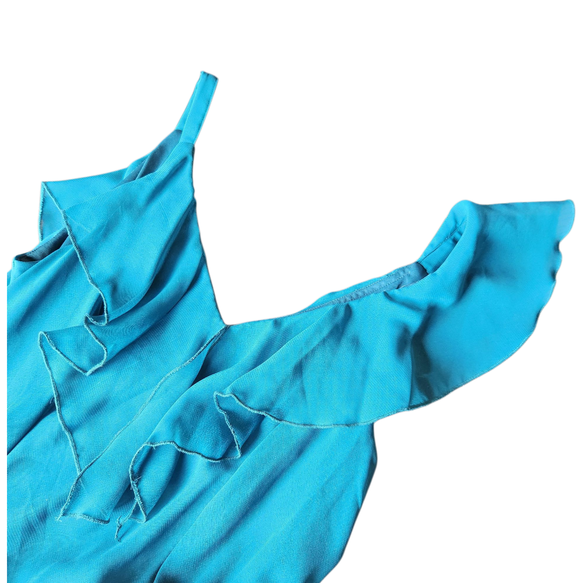 Y2K Teal Ruffle Midi Dress (L/XL)
