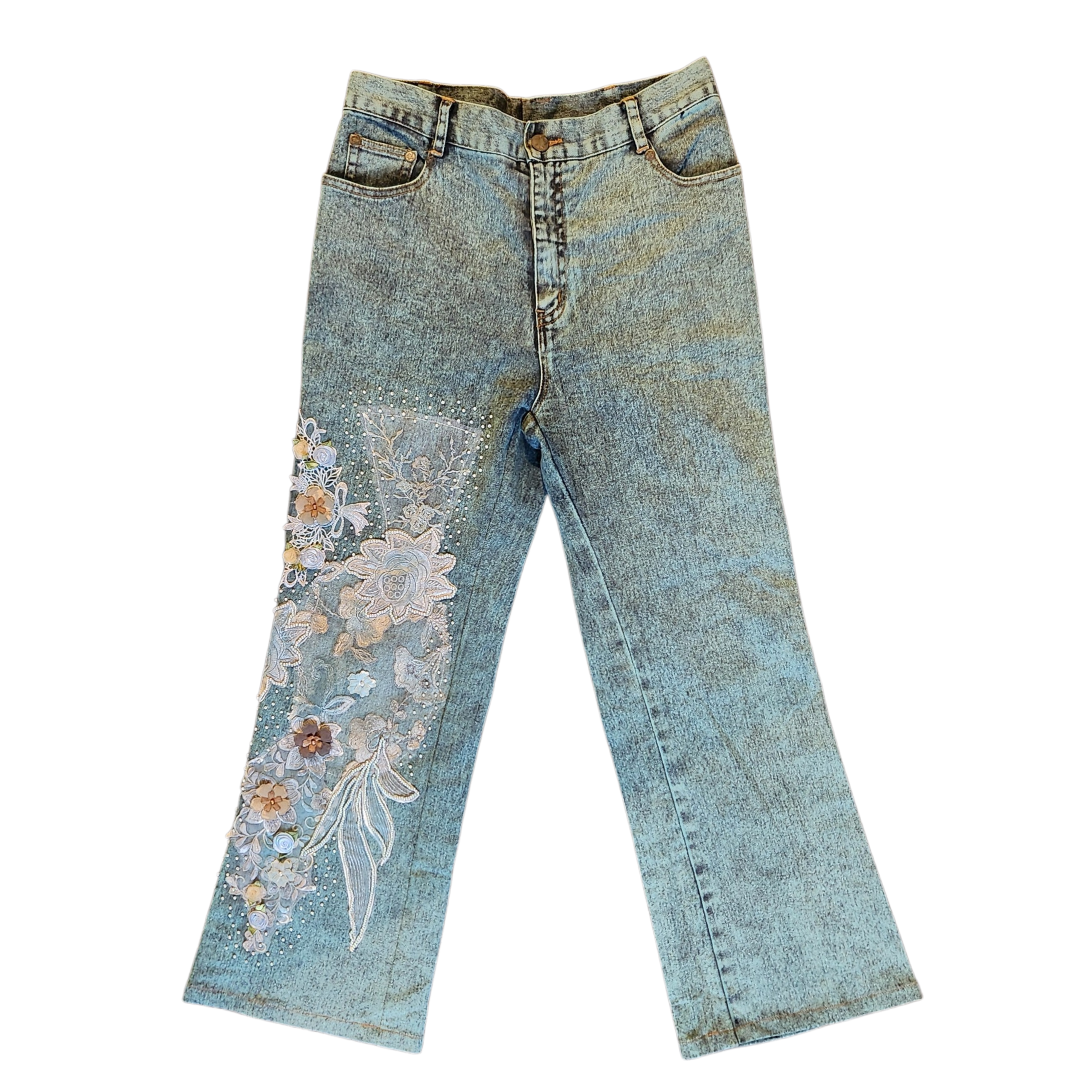 Acid Wash Embellished Jeans (M)